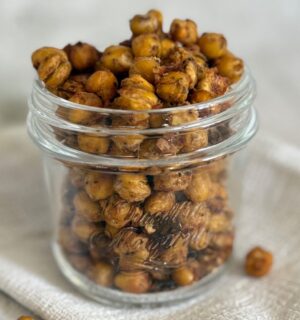 A glass jar of spiced chickpeas