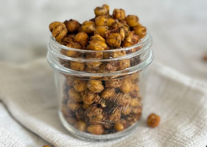 A glass jar of spiced chickpeas