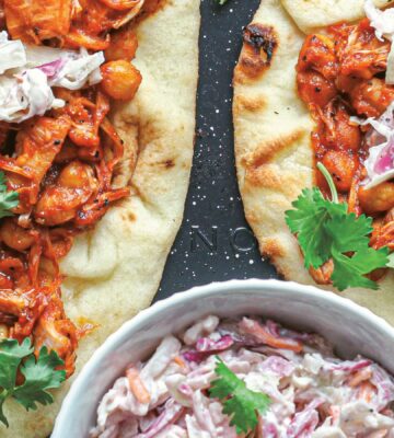 BBQ jackfruit & chickpea flatbread with creamy slaw