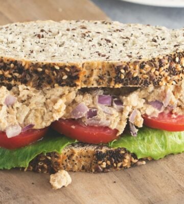 Caesar smashed chickpea sandwiches with tomato and lettuce