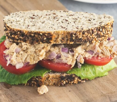 Caesar smashed chickpea sandwiches with tomato and lettuce