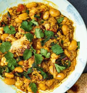 cauliflower butter bean & chard dahl with ginger and curry spices