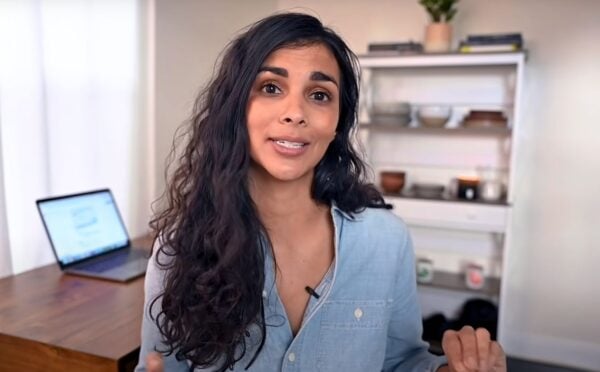 Plant-based YouTuber Nisha Vora in a still from her video on common mistakes vegans make