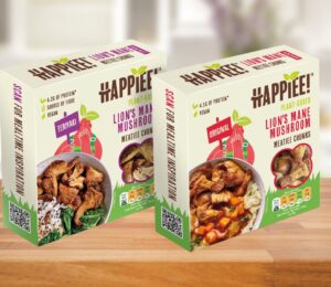 Two packs of Happiee easy-cook Lion's Mane mushrooms, a less processed alternative to meat