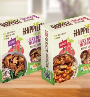 Two packs of Happiee easy-cook Lion's Mane mushrooms, a less processed alternative to meat