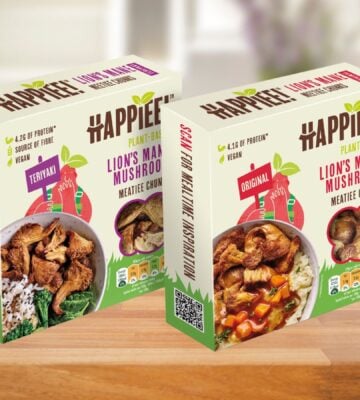 Two packs of Happiee easy-cook Lion's Mane mushrooms, a less processed alternative to meat