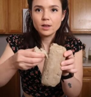Sarah Sullivan making homemade vegan chicken from vital wheat gluten
