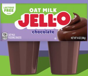 Photo shows a computer-generated image of the new Kraft Heinz / JELL-O Oat Milk Chocolate Pudding, a plant-based dessert