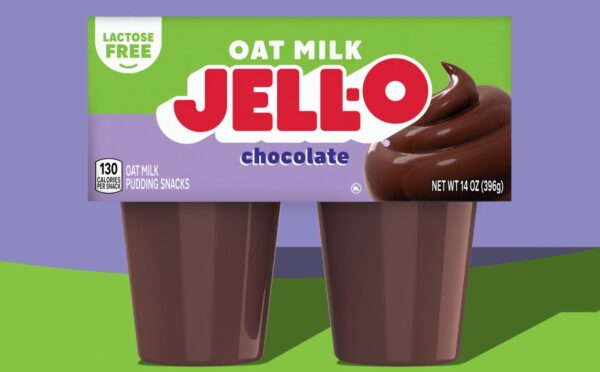 Photo shows a computer-generated image of the new Kraft Heinz / JELL-O Oat Milk Chocolate Pudding, a plant-based dessert