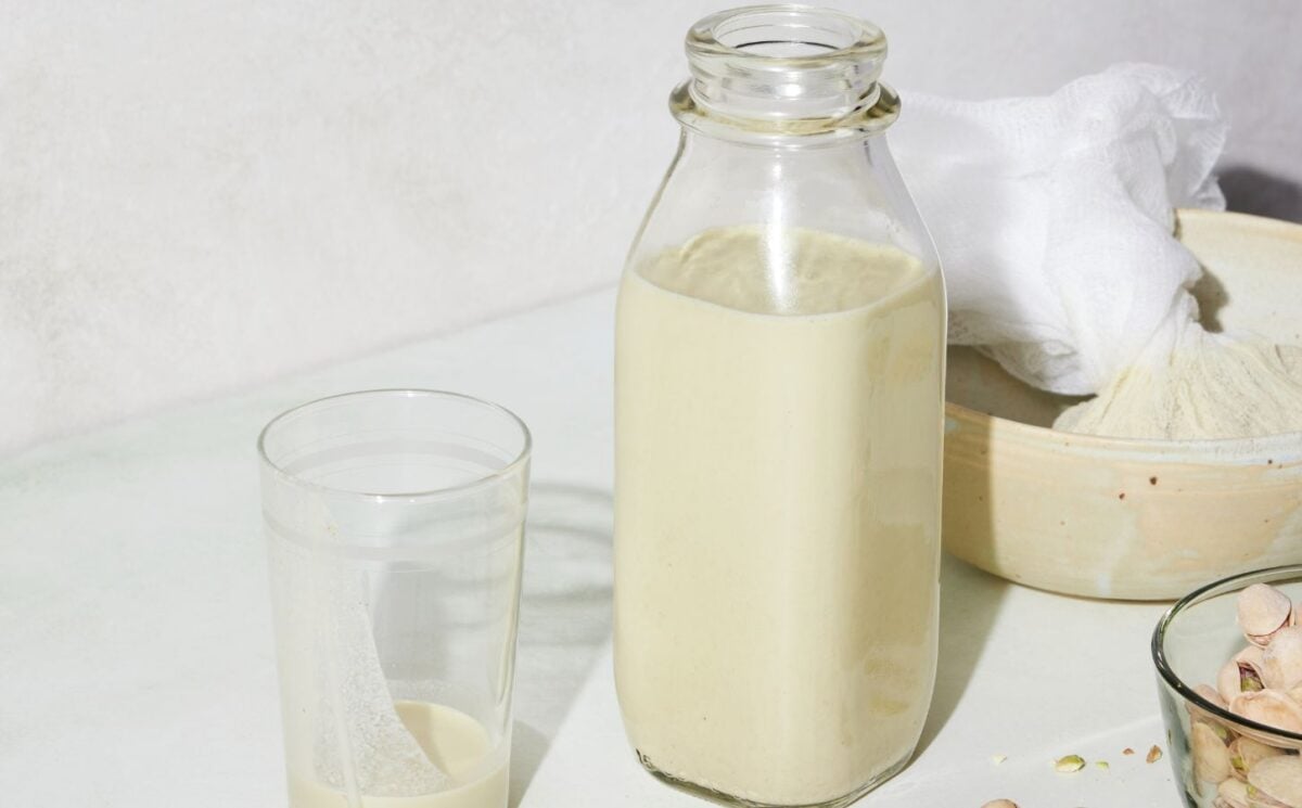a picture of a bottle of perfect pistachio milk for homemade vegan dairy recipes