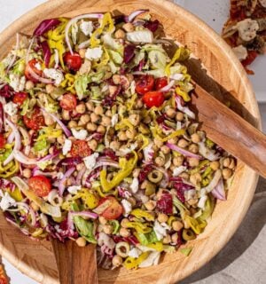 vegan pizza night salad with high protein chickpeas