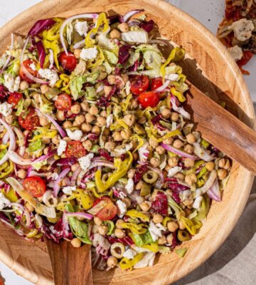 vegan pizza night salad with high protein chickpeas