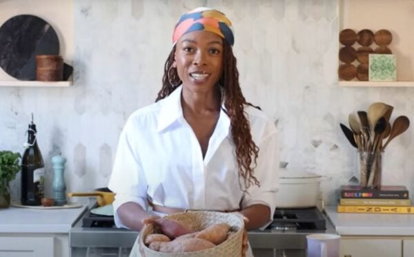 Plant-based YouTuber Jenné Claiborne in a still from her video on vegan foods she eats every day