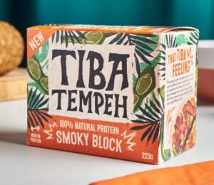 A packet of Tiba Tempeh in smoky flavor