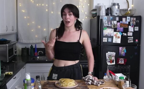 Merle O'Neal making the viral tofu pancakes from TikTok and talking