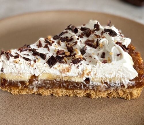 A slice of refined sugar-free vegan banoffee pie