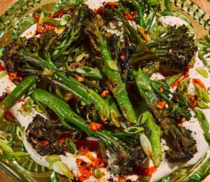 a plate of miso broccoli for vegan broccoli recipes