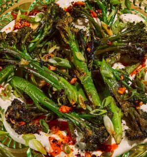 a plate of miso broccoli for vegan broccoli recipes