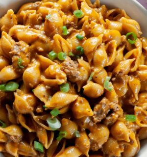 a bowl of cheezy hamburger shells a vegan version of hamburger helper for vegan family dinner ideas
