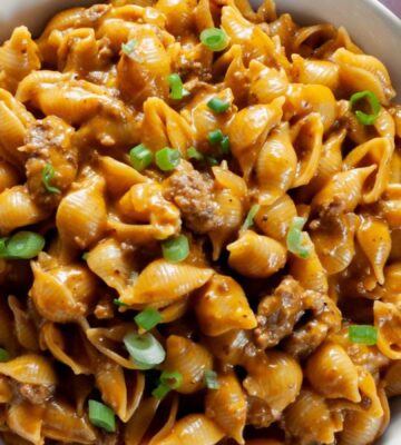 a bowl of cheezy hamburger shells a vegan version of hamburger helper for vegan family dinner ideas