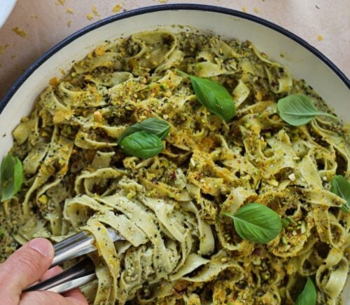pistachio is the trending flavor of 2025 so enjoy pistachio in this fettucine