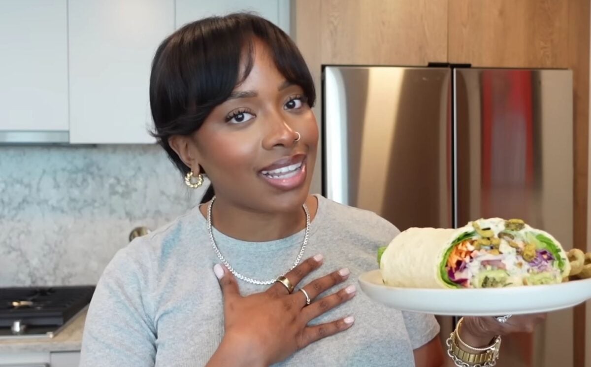 Shakayla Felice showing three high-protein vegan lunch wraps to eat