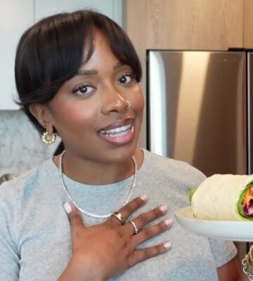 Shakayla Felice showing three high-protein vegan lunch wraps to eat