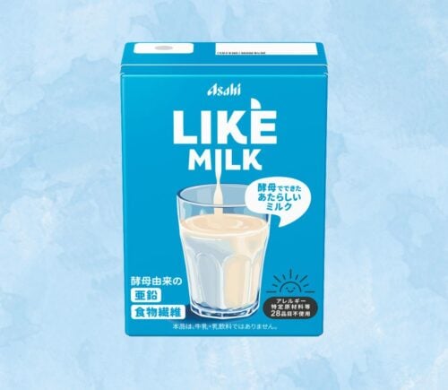 A carton of Asahi dairy-free milk in front of a blue background