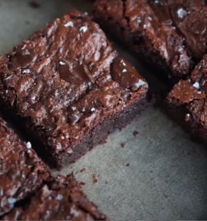 A tray of fudgy vegan chocolate brownies