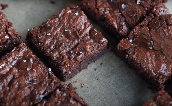 A tray of fudgy vegan chocolate brownies