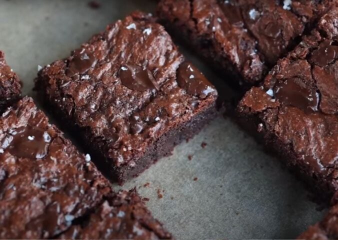 A tray of fudgy vegan chocolate brownies