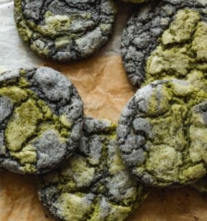 black sesame seed and matcha cookies laid out on a table