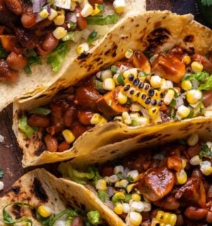 chipotle BBQ mushroom tacos with charred corn salsa