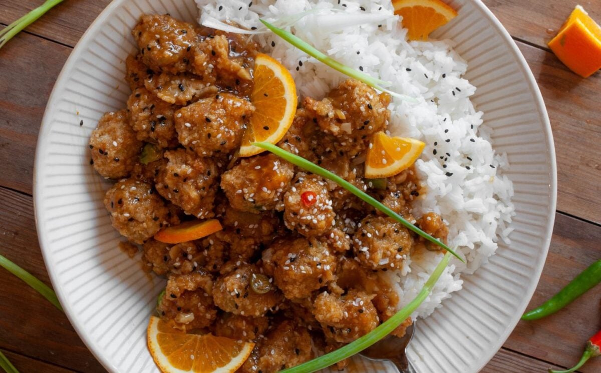 crispy orange sesame brussels sprouts and rice