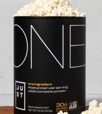 Photo shows a tub of Eat Just's new Just One vegan protein powder