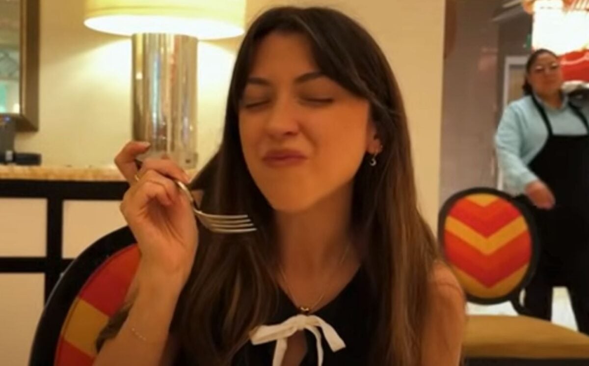 Vegan YouTuber Liv B in a still from a video on best vegan food in LA and Las Vegas