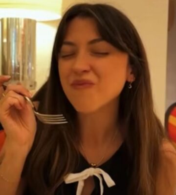 Vegan YouTuber Liv B in a still from a video on best vegan food in LA and Las Vegas