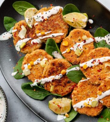 tangy leek and corn fritters with lime mayo