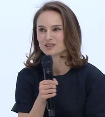 Photo shows Natalie Portman speaking during the closing ceremony of Change NOW's 2025 conference