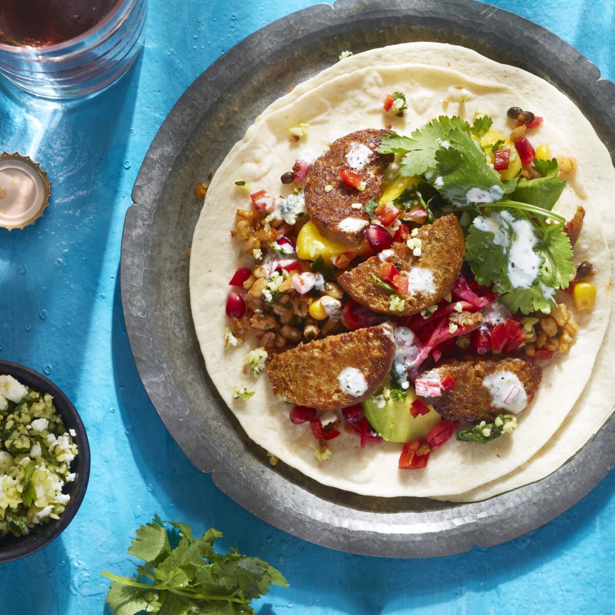 Photo shows Oh So Wholesome's “Veg’chop" made into a Mexican-style wrap with salad and vegetables