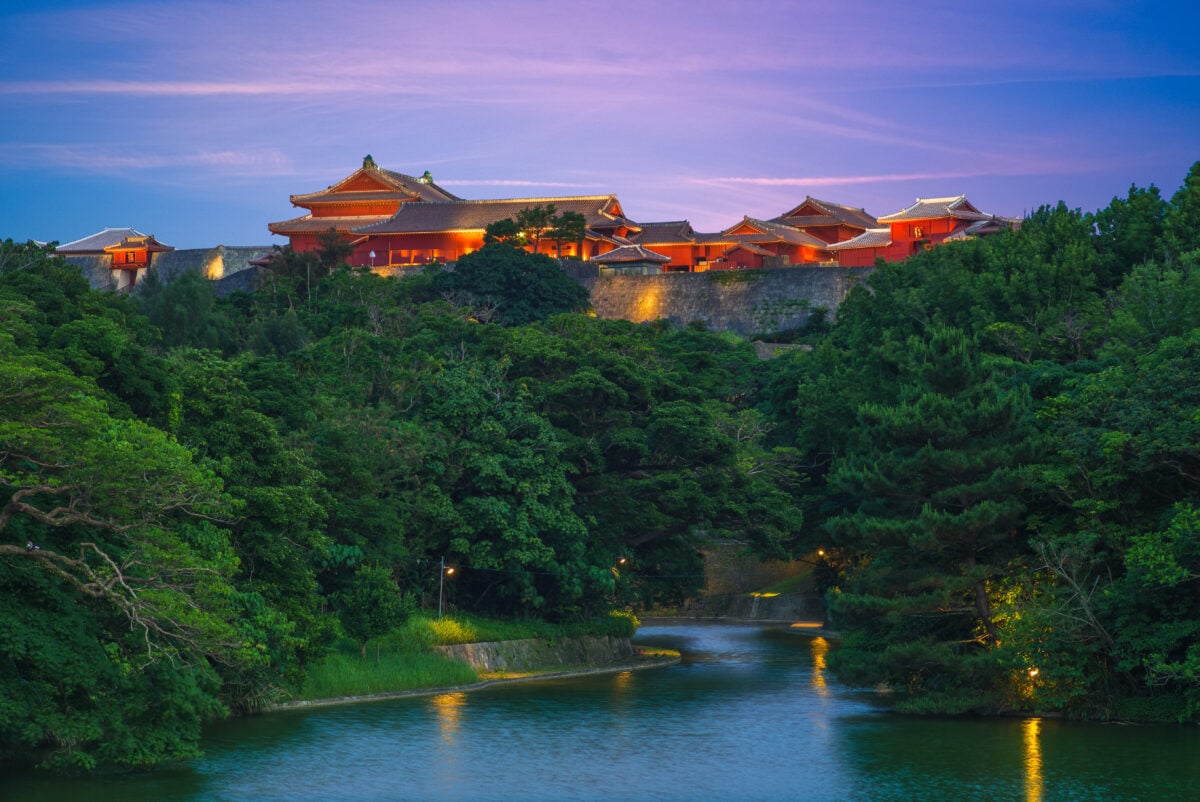 Photo shows Shuri castle, a Ryukyuan gusuku, or "fortress," in Shuri, Okinawa, Japan