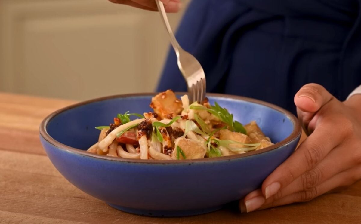 A bowl of peanut noodles from Rainbow Plant Life