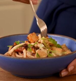 A bowl of peanut noodles from Rainbow Plant Life