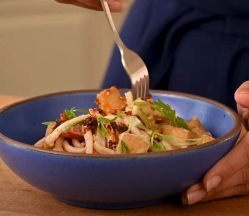 A bowl of peanut noodles from Rainbow Plant Life