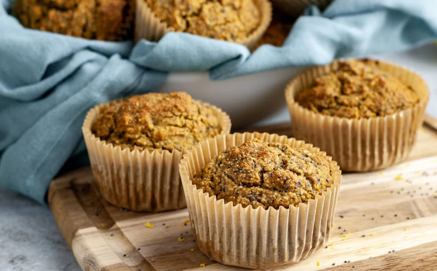 whole-food plant-based lemon poppyseed muffins with reduced sugar