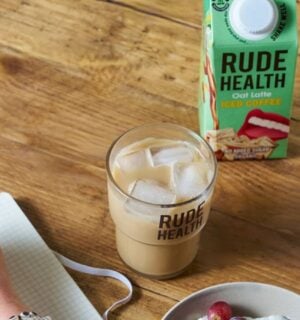A glass of dairy-free iced coffee from Rude Health