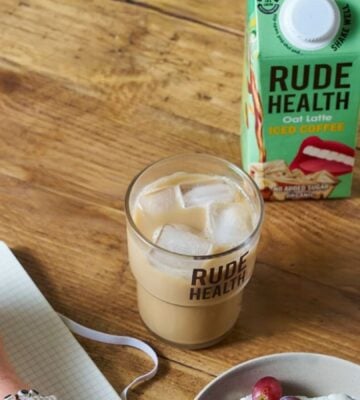 A glass of dairy-free iced coffee from Rude Health