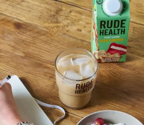 A glass of dairy-free iced coffee from Rude Health
