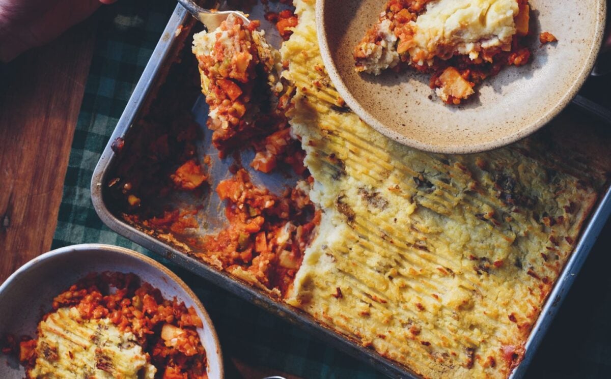 a shepherdless pie aka a vegan shepherd's pie with lentils and potato
