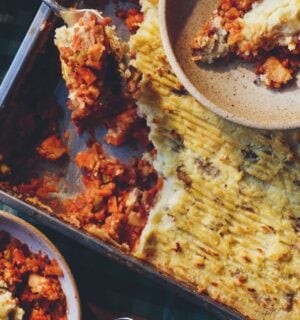 a shepherdless pie aka a vegan shepherd's pie with lentils and potato